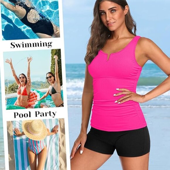 Daci Womens 2 Piece Tankini Swimsuit - Pink & Black Size Medium - Picture 4 of 8